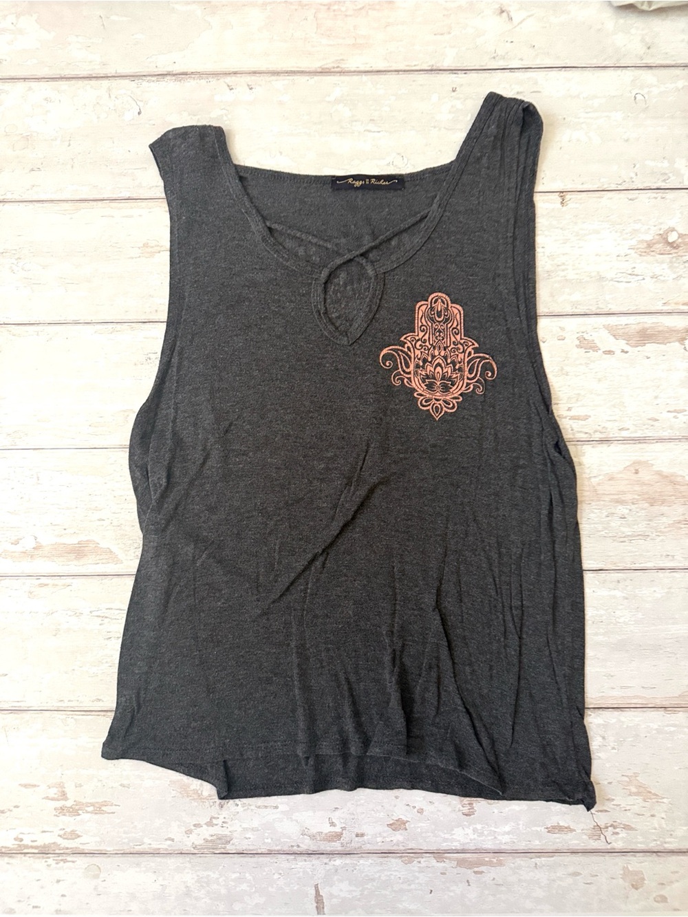 Raggs II Riches Women’s L/G Gray Tank Top Sleeveless Short Gypsy Soul Size Large
